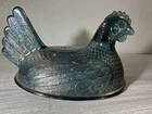 Indiana Glass Hen On The Nest Lid ONLY Teal Blue Iridescent Depression Vintage