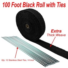 Black Thick Exhaust Wrap Header Pipe Tape Kit 18 X 2 X 100 Ft Locking Ties