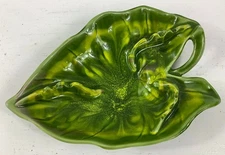 Vtg Large Green Leaf Ceramic Ashtray MCM Mid Century Modern