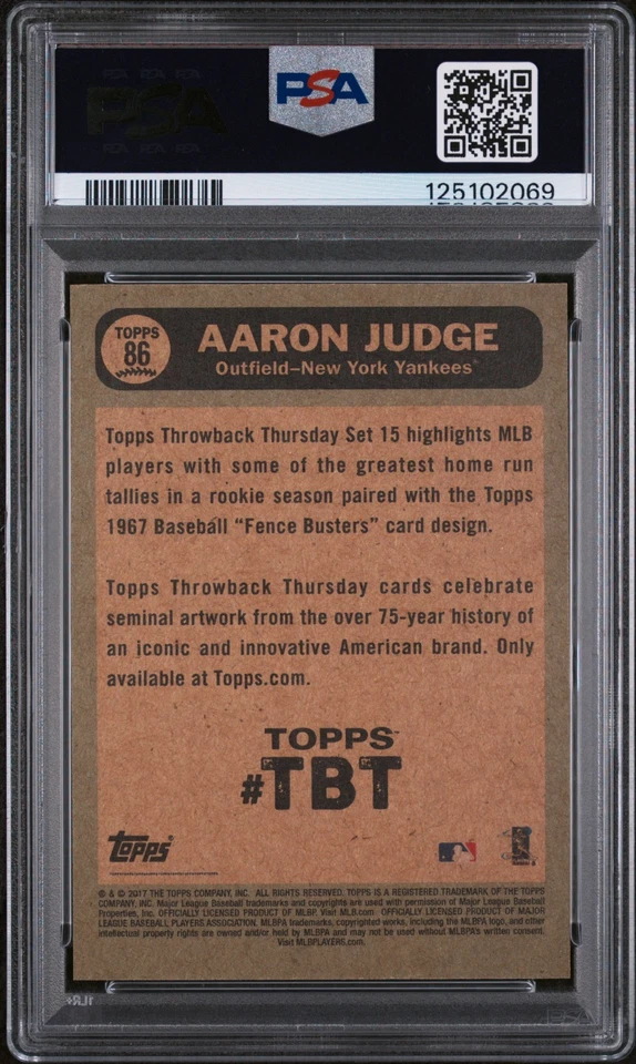 2017 Topps Throwback Thursday TBT Aaron Judge #86 Fence Busters PSA 9 #2069 - Image 2 of 2