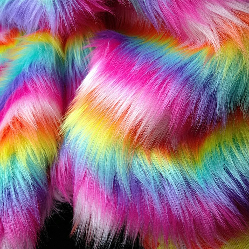 Faux Fur Plush Fabric Jacquard Colorful Striped Cloth DIY Garment Sewing Craft - Image 3 of 4