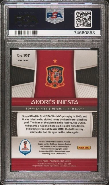 2018 Panini Prizm World Cup Silver Prizm Andres Iniesta #197 PSA 10 Gem Mint - Image 2 of 2