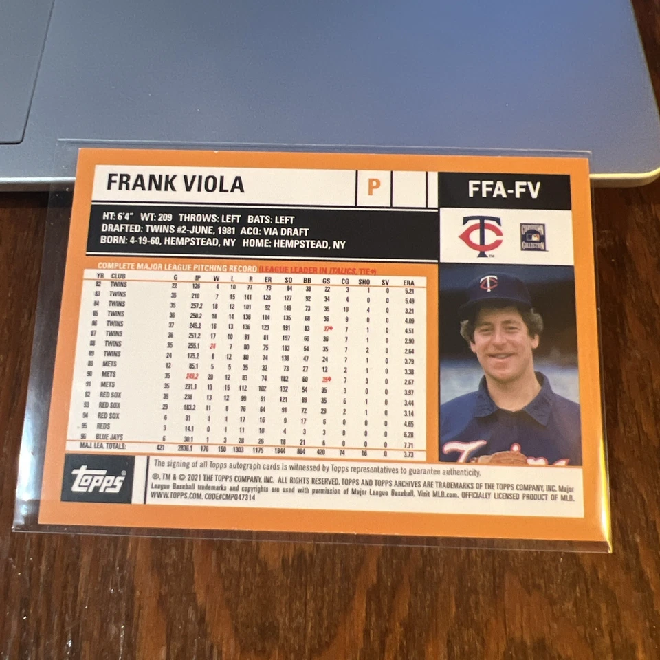 Frank Viola 2021 Topps Archives Fan Favorite Auto 2002 Topps #FFA-FV Twins casi nuevo-como nuevo Foto 4 de 4