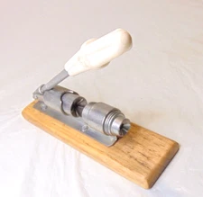 Nut Cracker Heavy Duty Lever Action Piston Metal on Wood Base Adjustable