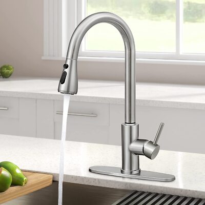 Kitchen Sink Faucet with Pull Down Sprayer Multitask Mode Single Handle High Arc