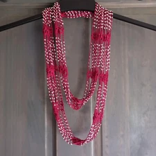 Eternity Scarf Womens OS Dark Raspberry Silver Beaded Crochet Long Y2K Vintage