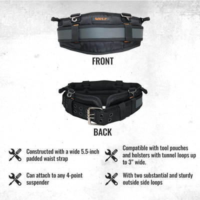 WOLF WTH2110 Heavy-Duty Padded Tool Belt — 5.5-Inch Wide, 1680D Ballistic Nylon, Compatible With Pouches & Suspenders