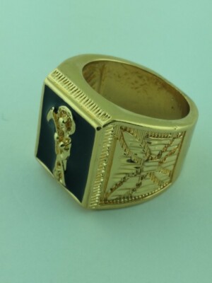 Grim Reaper Mens  Ring Gold Gold Plated Anillo de la Santa Muerte para caballero