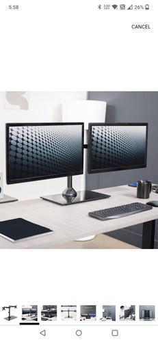 VIVO Freestanding Dual Monitor Stand w/ Glass Base & Adjustable Arms Up to 32 in - 第 2/4 張圖片