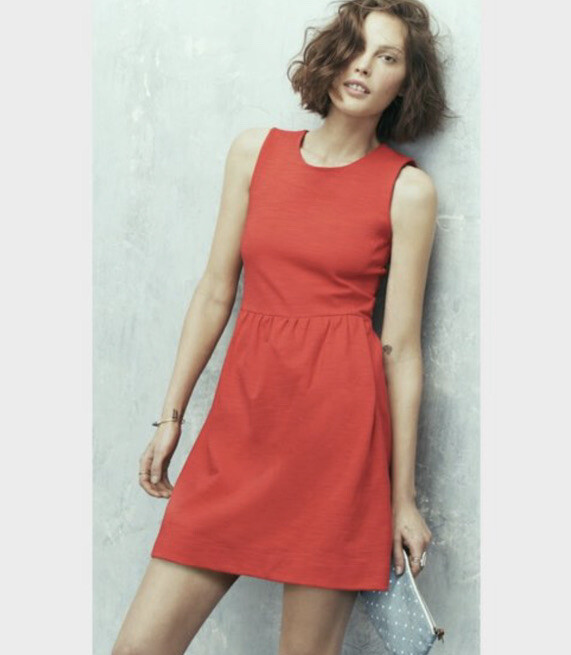 Madewell Abroad Fit Flare Dress Midi Sleeveless Pockets Red Women's XS