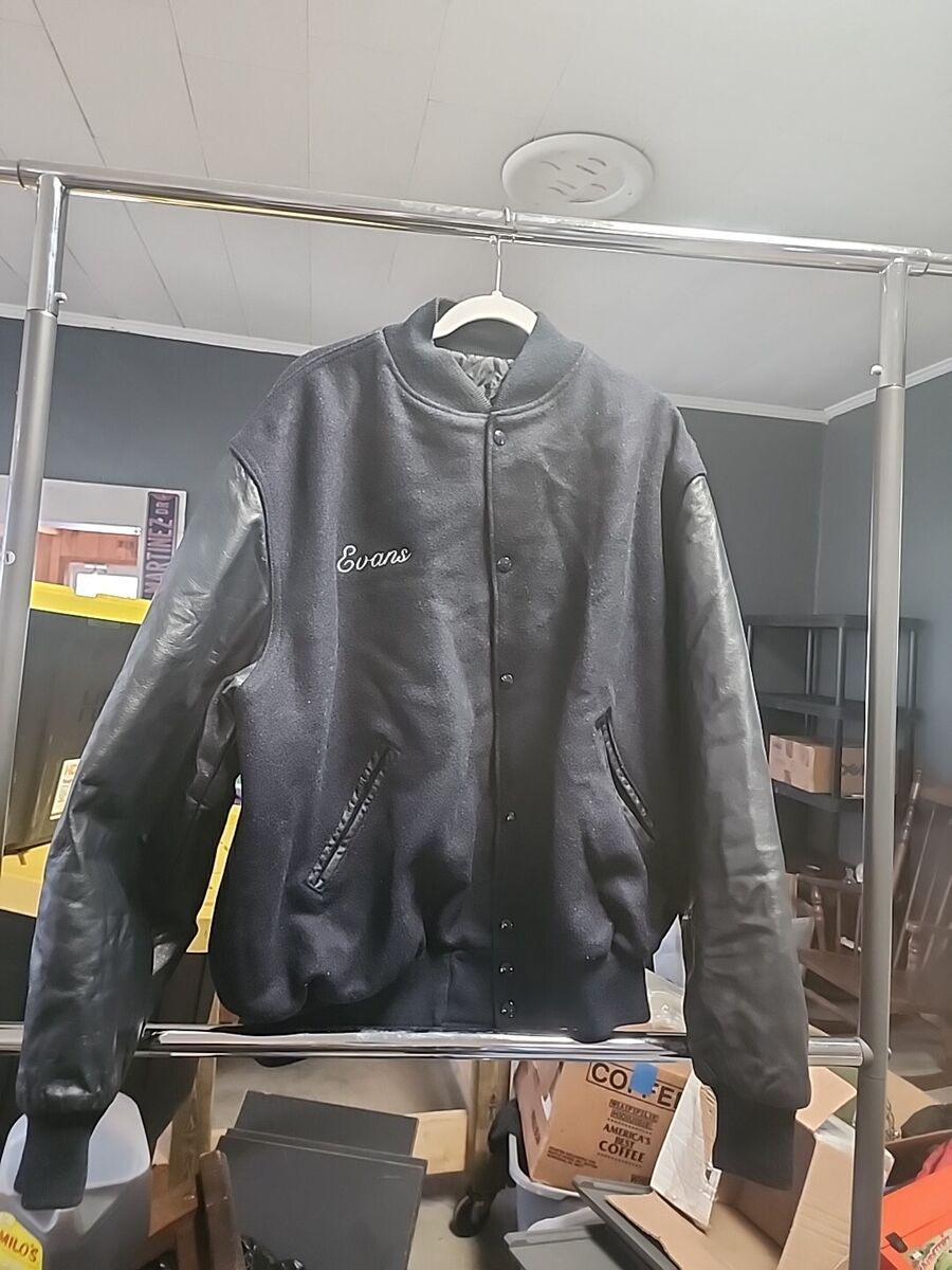 Vtg Varsity Letterman Jacket Mens 2XL Black Art Knitting Vtg Varsity Letterman Jacket Mens 2XL Black Art Knitting