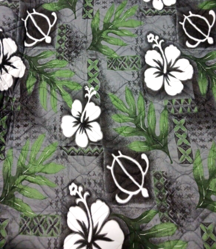 One yard x 44" Cotton Fabric Quilted Tropical Hibiscus Turtles Hawaii Aloha Tiki - Picture 1 of 5