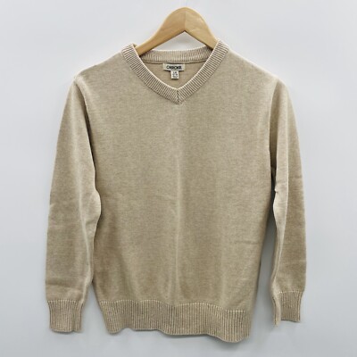 Cherokee Youth Boys Size Large 12/14 Long Sleeve V Neck Sweater in Beige 2291