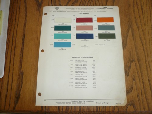 1959 Studebaker Commercial Colors Ditzler Color Chip Paint Samples - 第 1/1 張圖片