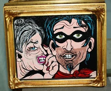 Expressionist Oil Painting Mixed Media Outsider Art BURGLAR CRIMINAL Framed JAIL