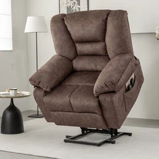 Velvet Power Lift Recliner Chair Sofa with Massage Heat for Elderly Brown