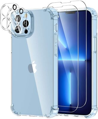 For iPhone 13 Pro Max Tempered Glass Camera Lens Screen Protector Clear Case TPU