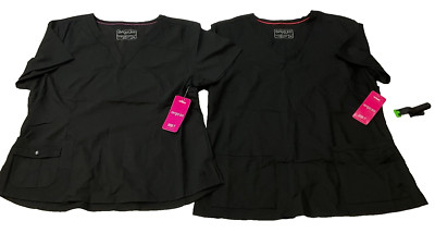 Life Threads Ergo 2.0 Scrub Tops Womens Size XL Black Short Sleeve 2 Shirts