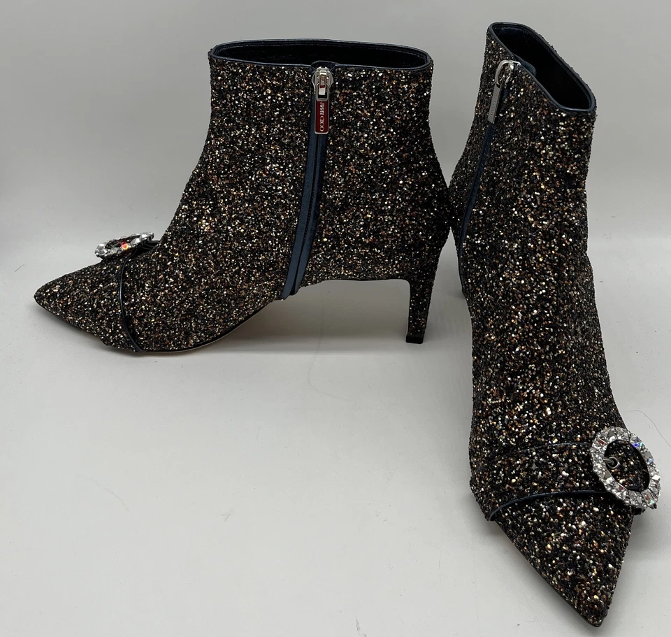 Jimmy Choo Hanover Glitter Embellished Multicolor Pointed Toe Bootie sz 38.5 - Image 2 of 4