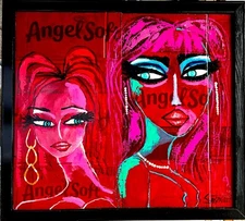 ANGEL SOFT Pop Art PAINTING upcycled BIG 32x 36 original SWARTZMILLER DNA SIGNED