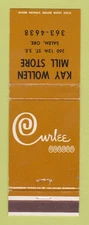 Matchbook Cover - Curlee Clothes Kay Wollen Mill Store Salem OR