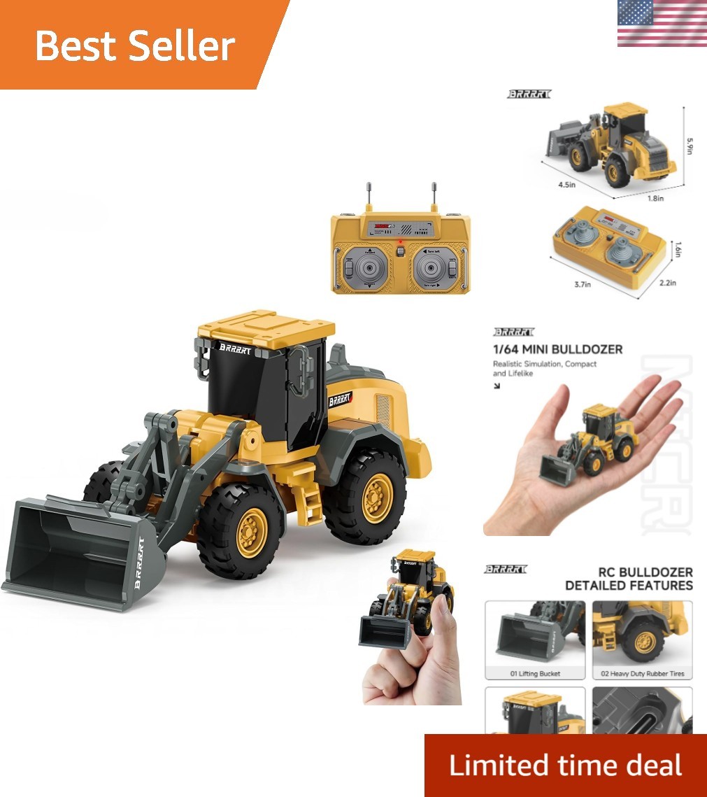 1/64 RC Bulldozer Toy,Full Proportion RC Construction Vehicles Supports Pushi...