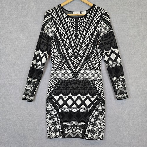 Camilla Dress Womens Medium Intarsia Black White Geometric Stretch Knit Bodycon - Picture 2 of 11