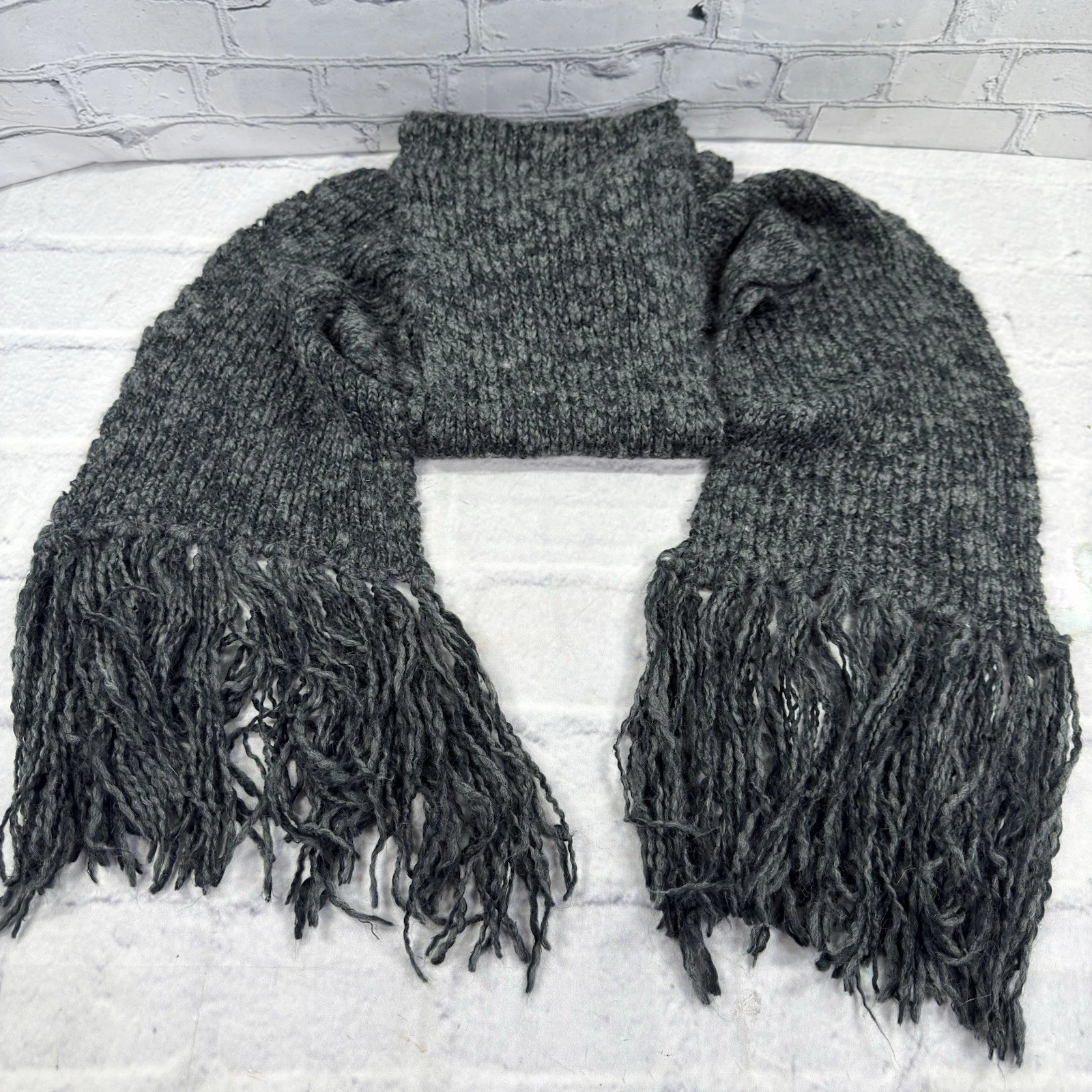 John Varvatos USA Charcoal Knit Scarf Wool Acrylic Blend Long 104"x8" Sweater