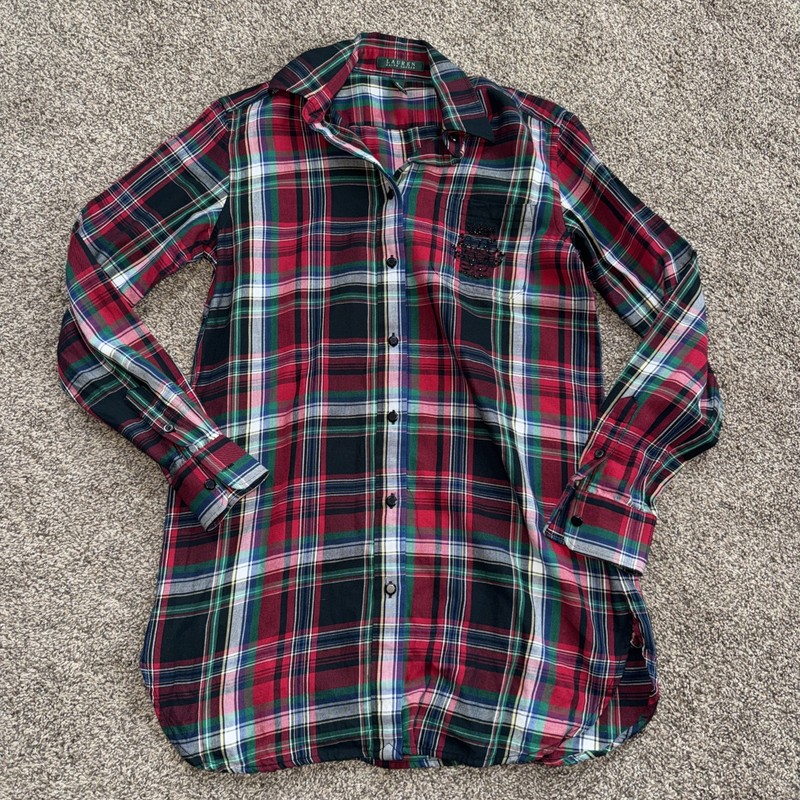Lauren Ralph Lauren XS Women’s Long Plaid Button Up Mint Condition!