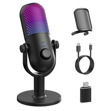USB Microphone for PC Gaming: Condenser Microphone RGB for Gamer with Stand M...