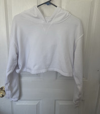 Lululemon Women s M White Cotton Fleece Cropped Pullover Hoodie Logo