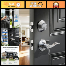 Keyed Alike Front Door Lever Deadbolt Set, Satin Nickel, Rust-proof, Waterproo