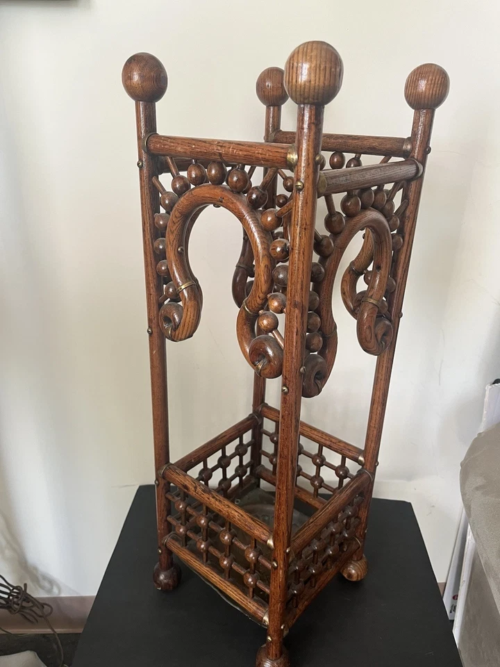 ANTIGA BOLA ESTÉTICA DE CARVALHO E VARA DE MADEIRA CURVA GUARDA-CHUVA/SUPORTE DE BASTÃO DE CAMINHADA - Imagem 4 de 4