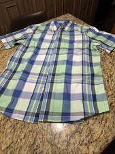 Chaps Mens Plaid Multicolor Button Up Shirt Size M Short Sleeve Easy Care