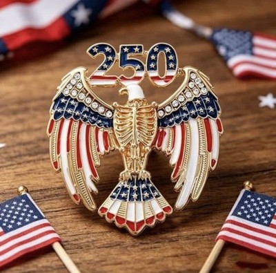 USA 250 ANNIVERSARY 4TH OF JULY PATRIOTIC AMERICAN EAGLE  RHINESTONE BROOCH PIN