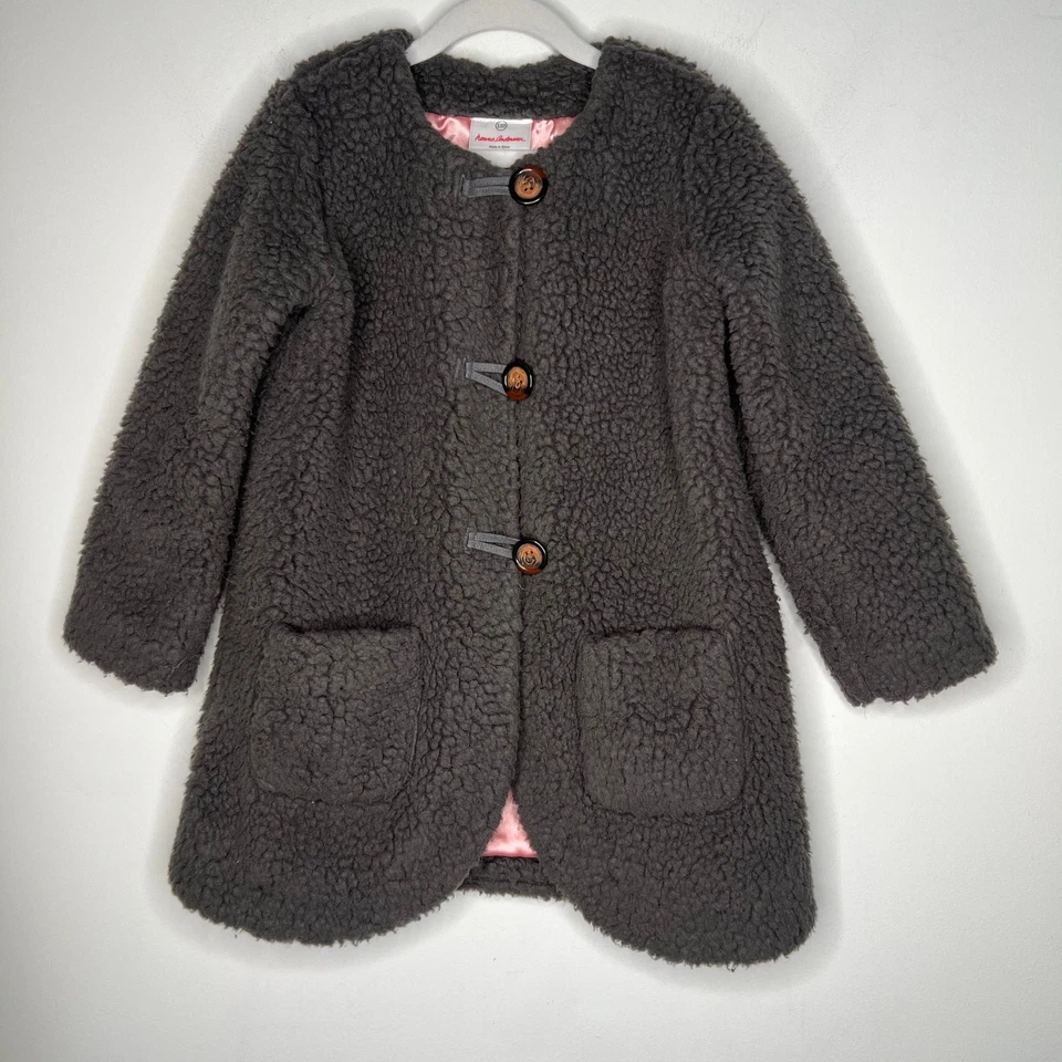 Hanna Andersson Grey Sherpa Toggle Coat Girls Size 5 - Image 2 of 4