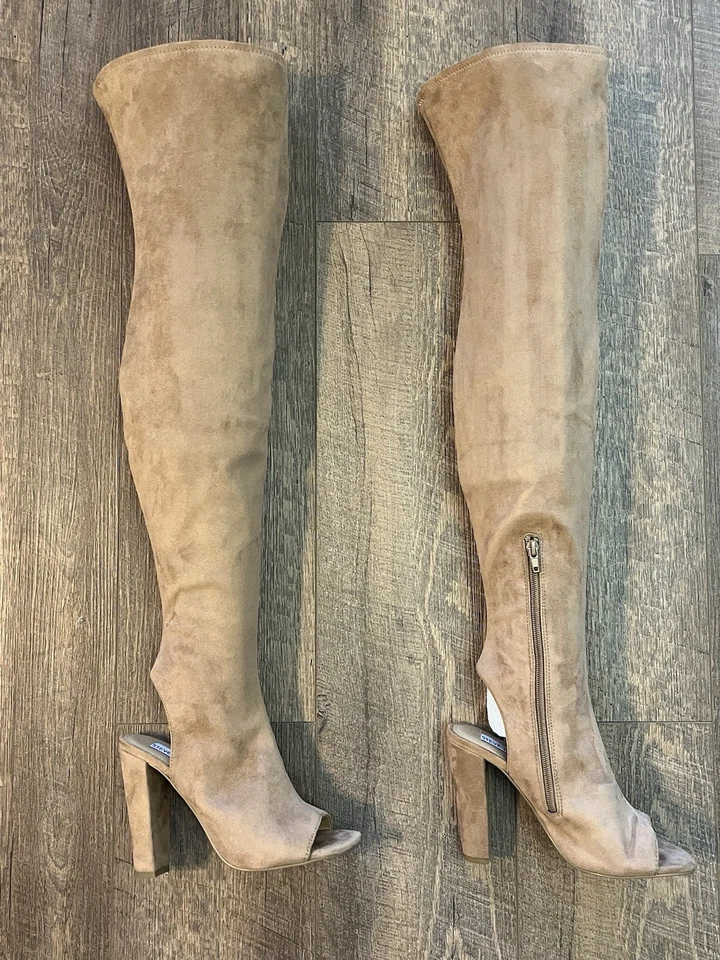 Steve Madden Kimmi Gamuza Peep-Toe Muslo Hasta la Rodilla Botas Talla 7 Foto 2 de 4