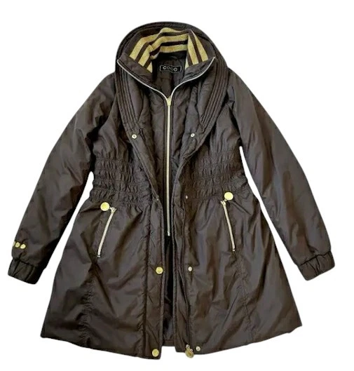 Abrigo acolchado marca COOGI 3x logotipo marrón dorado cremallera completa botón a presión hip hop Foto 2 de 4