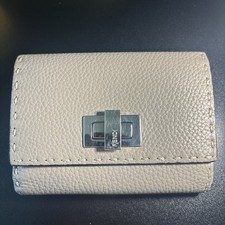 Fendi Medium Peekaboo Leather Bi-fold Wallet Gray/Tan WITH BOX 8M0359