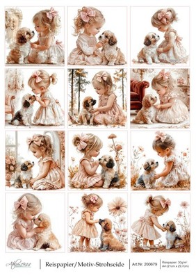 Reispapier-Motiv Strohseide-Vintage-Kind mit Hund-200679