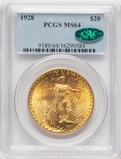 1928 $20 CAC Saint-Gaudens Double Eagle PCGS MS64