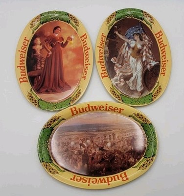 Vintage Budweiser Beer Bar Metal Oval Tip Trays Set of 3