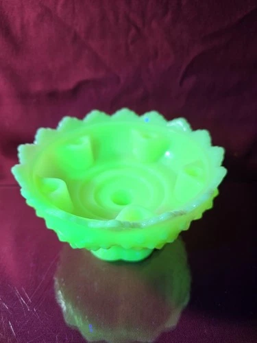Vintage Fenton Uranium Satin Custard Glass Orange Tree Pedestal Candle bowl