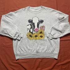 Vintage Cow Sunflower Flowers Butterfly Sweatshirt SpringHill XL Gray