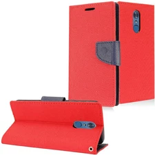 GSA Denim Fabric Flip Wallet Case for LG Q7, Q7 Plus Red
