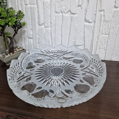 Vintage Böhmisch Mattschliff Kristall Platte Tschechisch Bleiglas Obst Herzstück