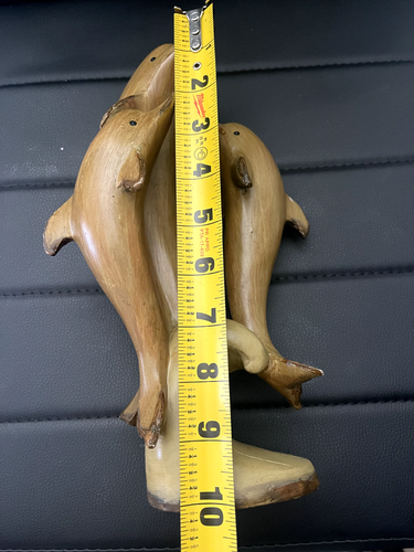 Vintage carved wooden playful dolphins statue. - Picture 3 of 9