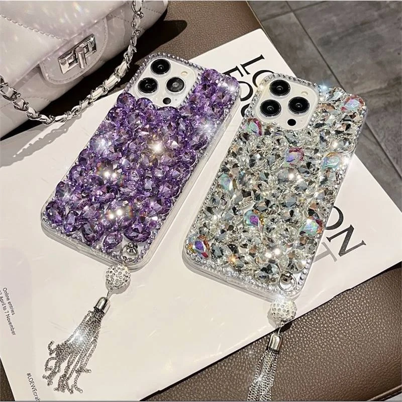 Funda de teléfono 3D brillantes diamantes de imitación cristales borla brillante para mujer Foto 2 de 4