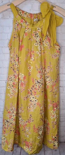 Bellambra Italy Linen Yellow Floral Halter Tie Neck Shift Dress Cottagecore Sz S