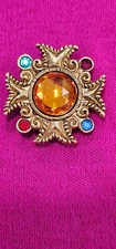 VINTAGE NONY NEW YORK large button cover gold tone multi color stones NWOT